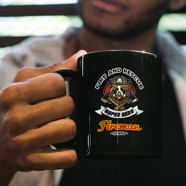 Personalized Dog Gift Idea - Superhero Fire And Rescue For Dog Lovers - Black Mug